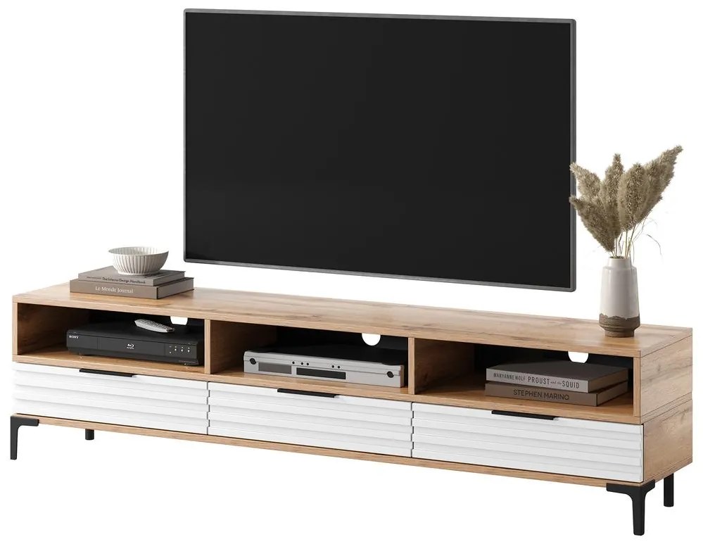 Tv szekrény/asztal Ricko 3D (természetes tölgy + fehér). 1098752