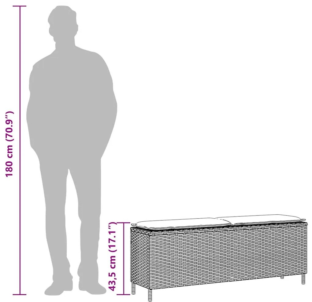 barna polyrattan kerti pad párnával 110x30x40,5 cm
