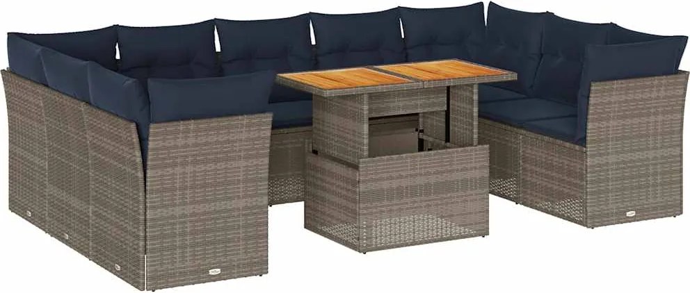 vidaXL 10 részes szürke polyrattan kerti ülőgarnitúra párnákkal