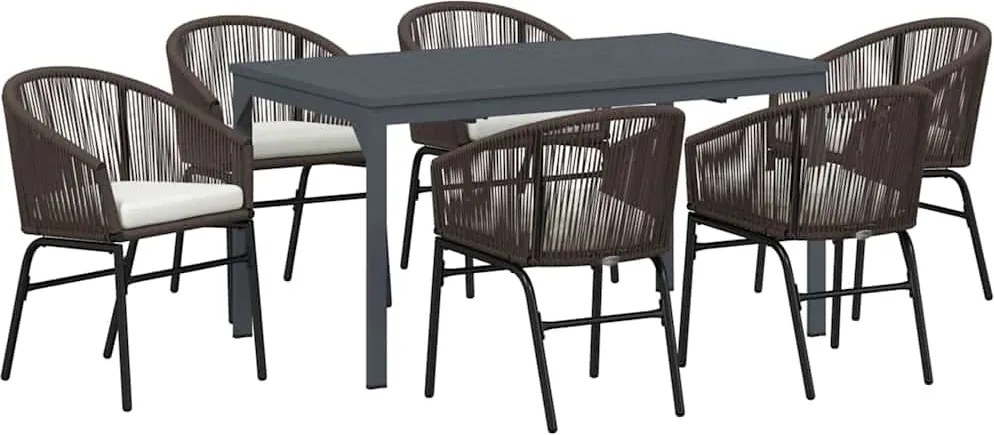 vidaXL Kert étkező szett 7 pcs Barna polirattan
