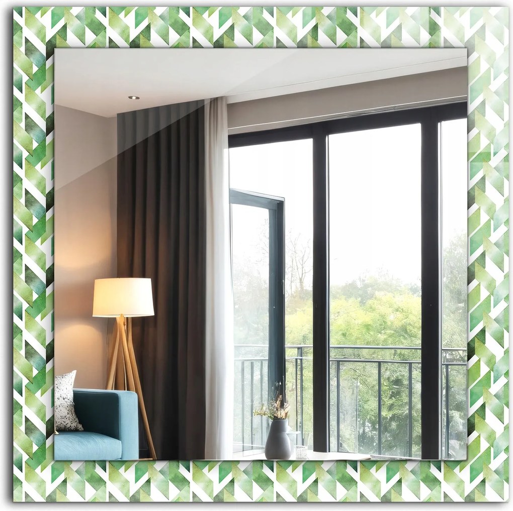 Falra akasztható dekoratív tükör Zöld geometrikus mintás 60 x 60 cm