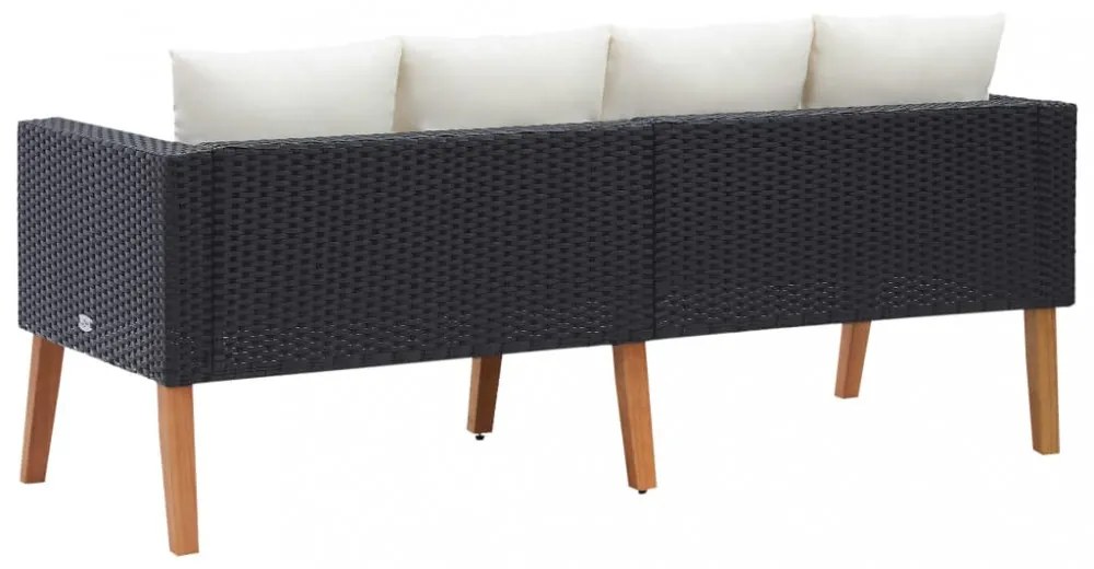 kétszemélyes fekete polyrattan kerti kanapé párnákkal