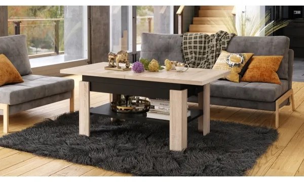 Bővíthető dohányzó-/étkezőasztal emelhető asztallappal ROY sonoma tölgy/fekete