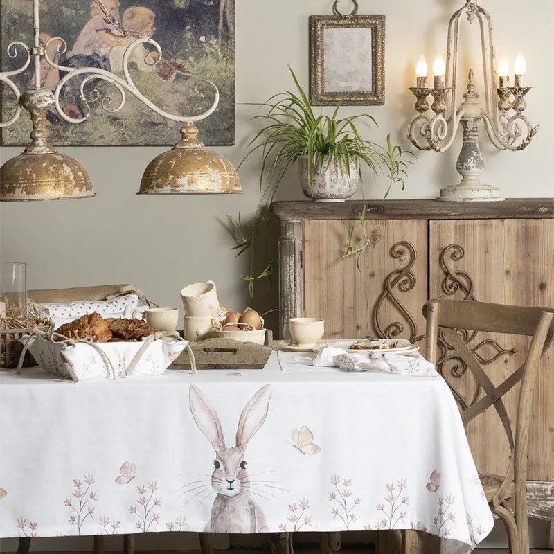 Vintage húsvéti nyuszi mintás pamut asztalterítő többféle mérteben Rustic Easter Bunny / 150x250cm