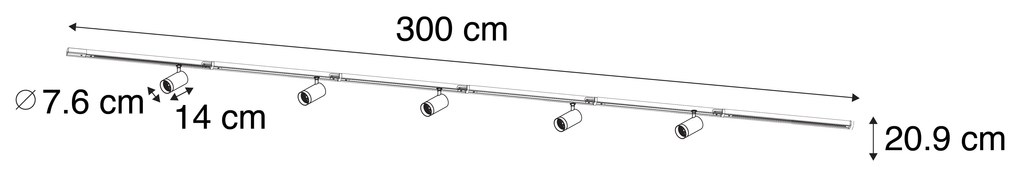 Modern sínrendszer 5 spotlámpával fehér 1 fázisú GU10 70mm - Iconic Jeana Luxe