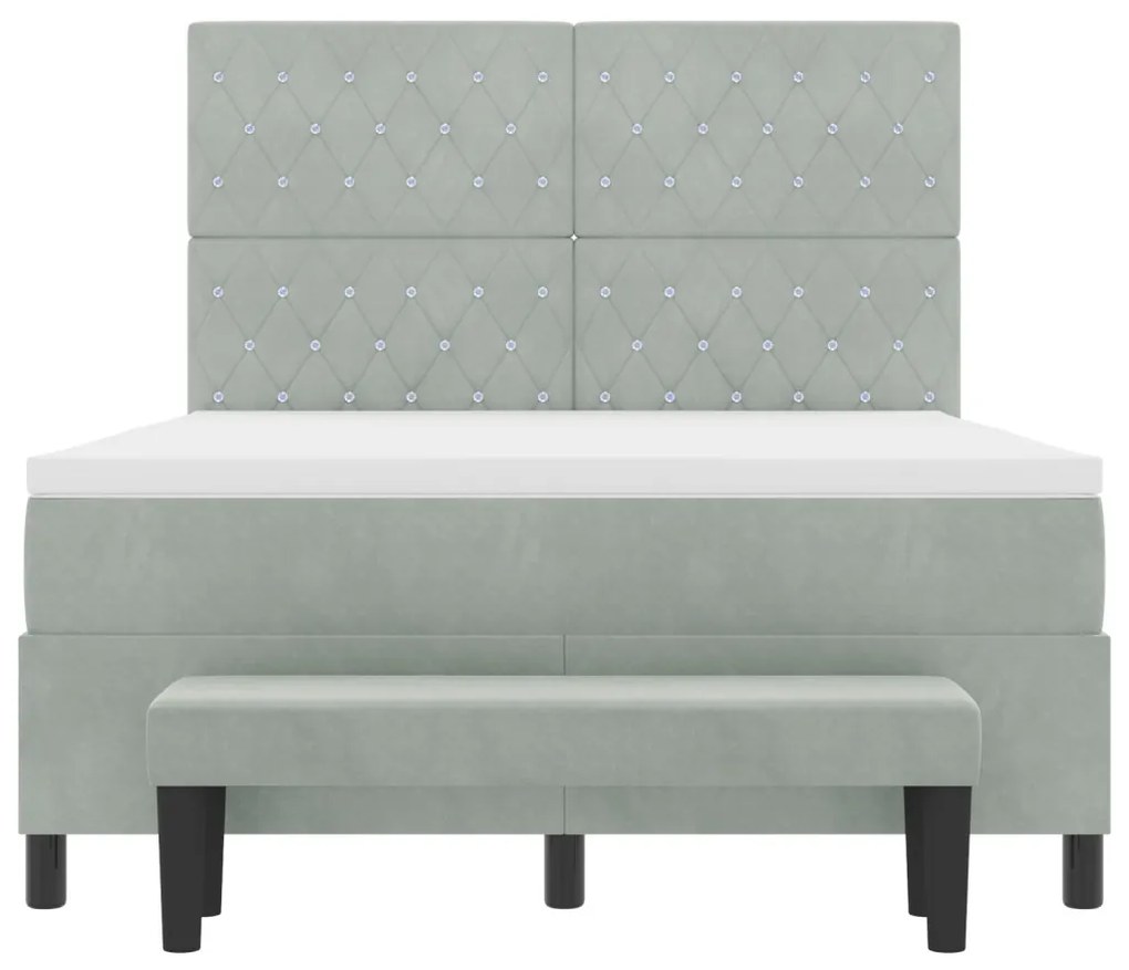 Box Spring Ágy Matraccal és Paddal Világosszürke 140x190 cm Bársony