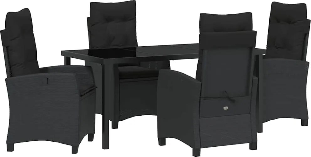 vidaXL Kert étkező szett párnával 5 pcs Fekete polirattan