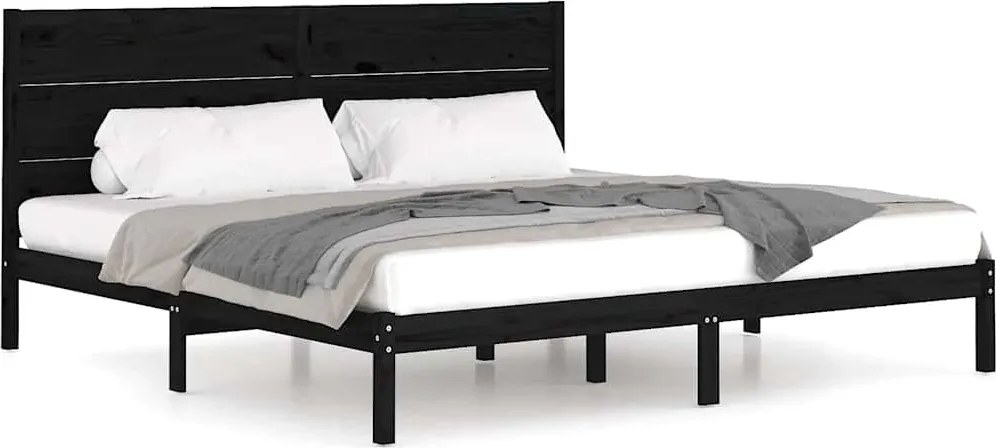 vidaXL fekete tömör fenyőfa ágykeret 200 x 200 cm