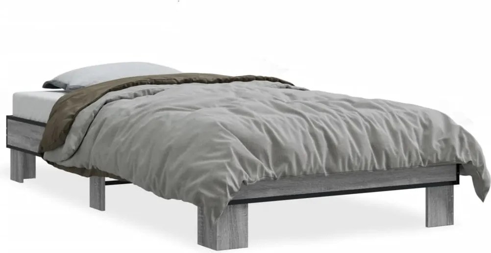 vidaXL sonoma tölgyszínű szerelt fa és fém ágykeret 100 x 200 cm