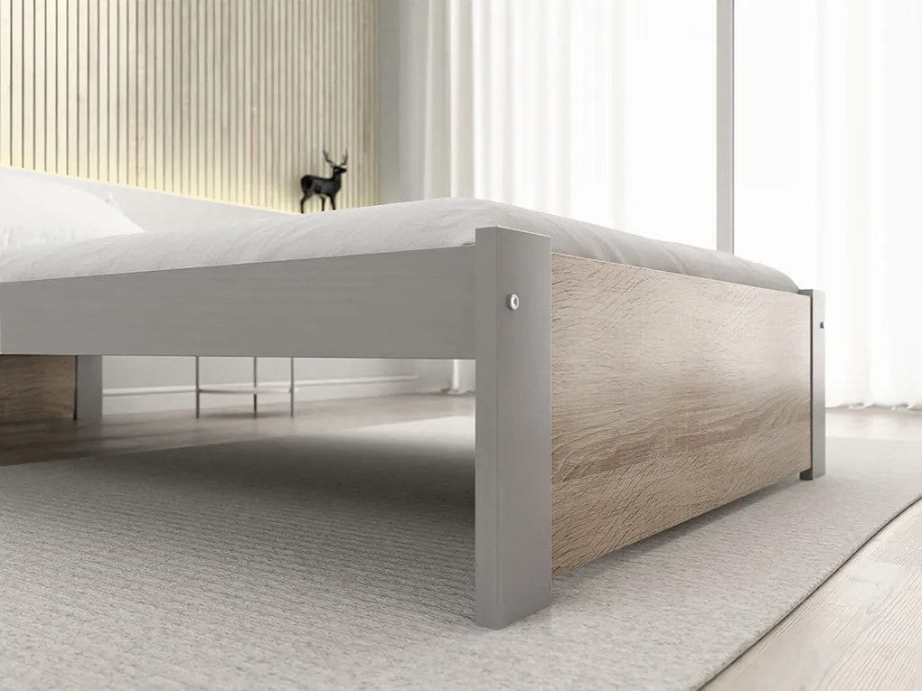 Ágy IKAROS 90 x 200 cm, sonoma tölgy/szürke Ágyrács: Léces ágyrács, Matrac: Deluxe 10 cm matrac