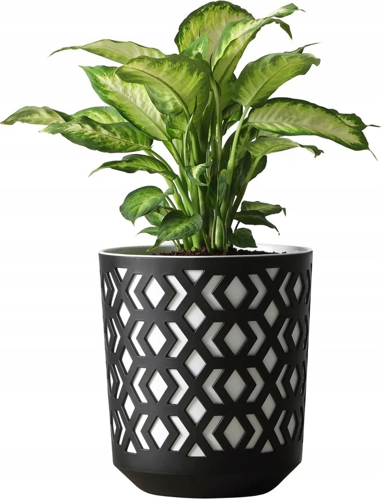 Virágcserép Dekoratív fedél fekete-fehér 19,5x20cm erkély terasz öko