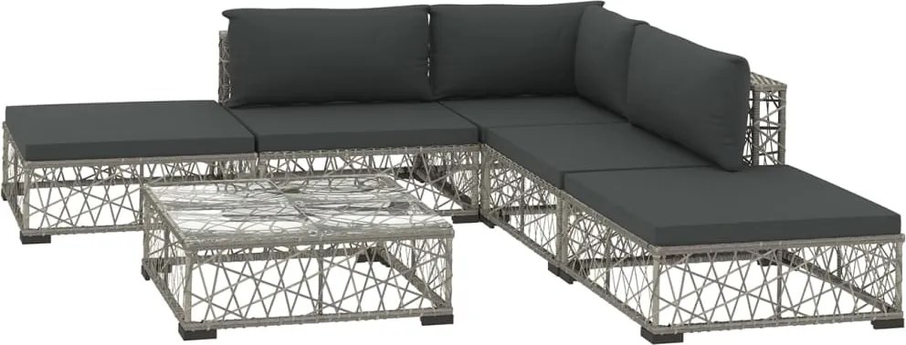 vidaXL 6-részes szürke polyrattan kerti bútorszett párnákkal