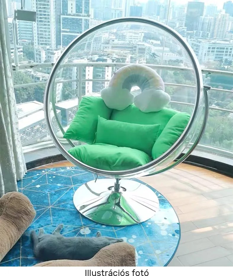 Függő fotel állvánnyal, átlátszó/ezüst/szürke, BUBBLE NEW TYP 2