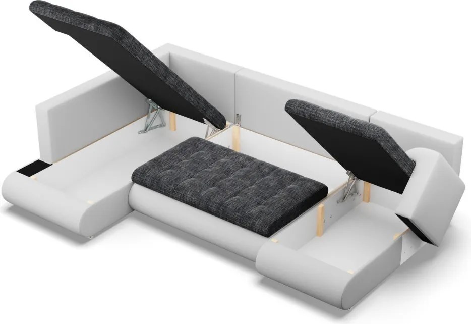 Tokio U sarokkanapé, 3 ágyneműtartóval, fonott + műbőr, baloldali, sötétszürke - fehér