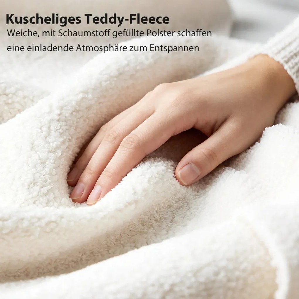 HOMCOM Ágy 140x200 cm Ágykeret állítható kárpitozott teddy fleece fejtámlával, fehér