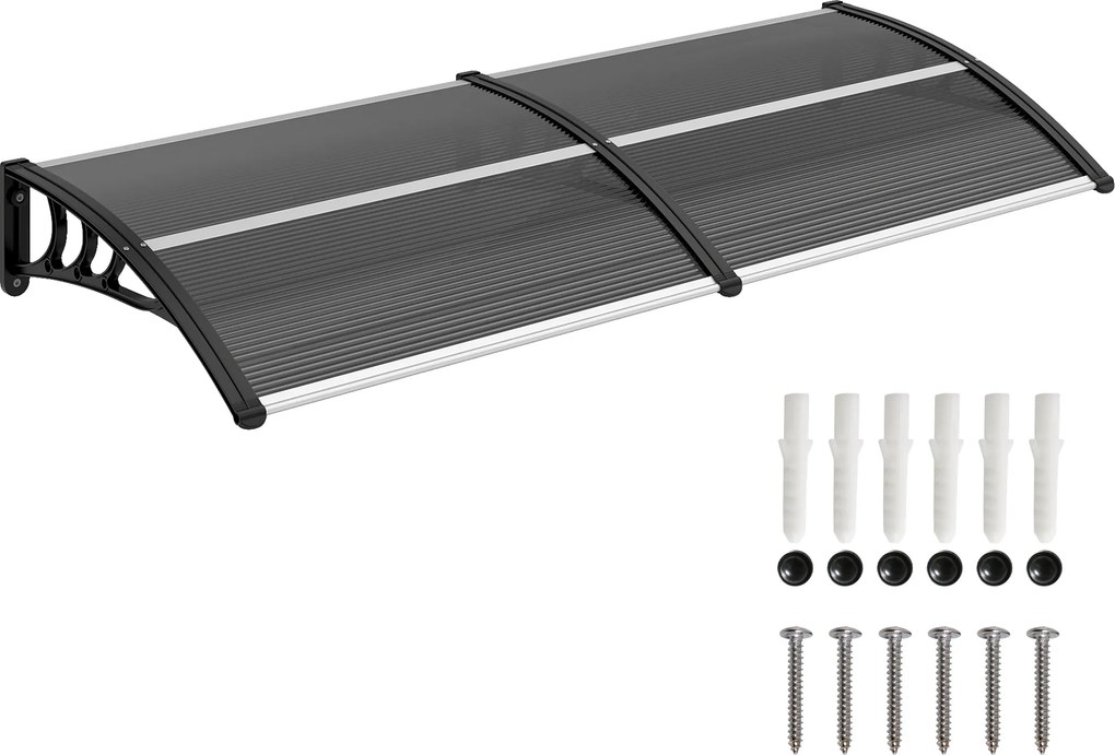 Outsunny Külső Napellenző Ajtókhoz és Ablakokhoz 196x75 cm Nap és Eső Ellen Polykarbonát Borítással Fekete Alumínium Támogatással | Aosom