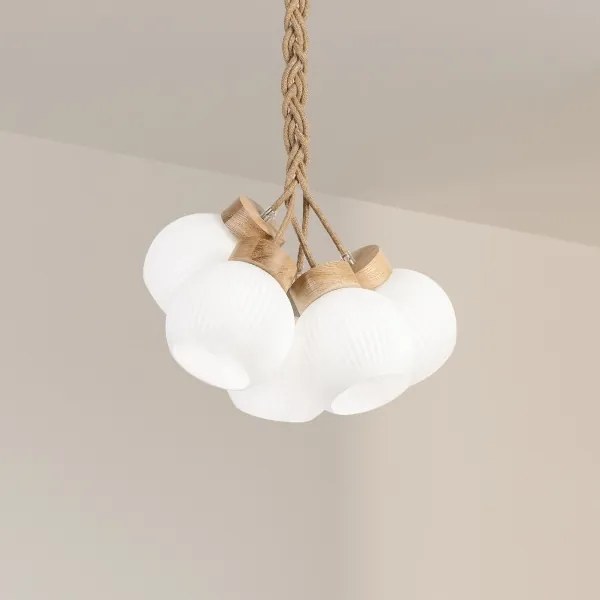 Zsinóros csillár LOOMIS 3xE27/15W/230V 83 cm bézs/tölgy