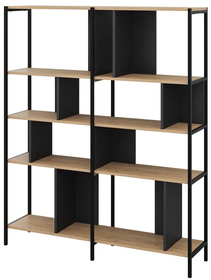 Fekete-natúr színű könyvespolc tölgyfa dekorral 144x175 cm Alabama – Marckeric