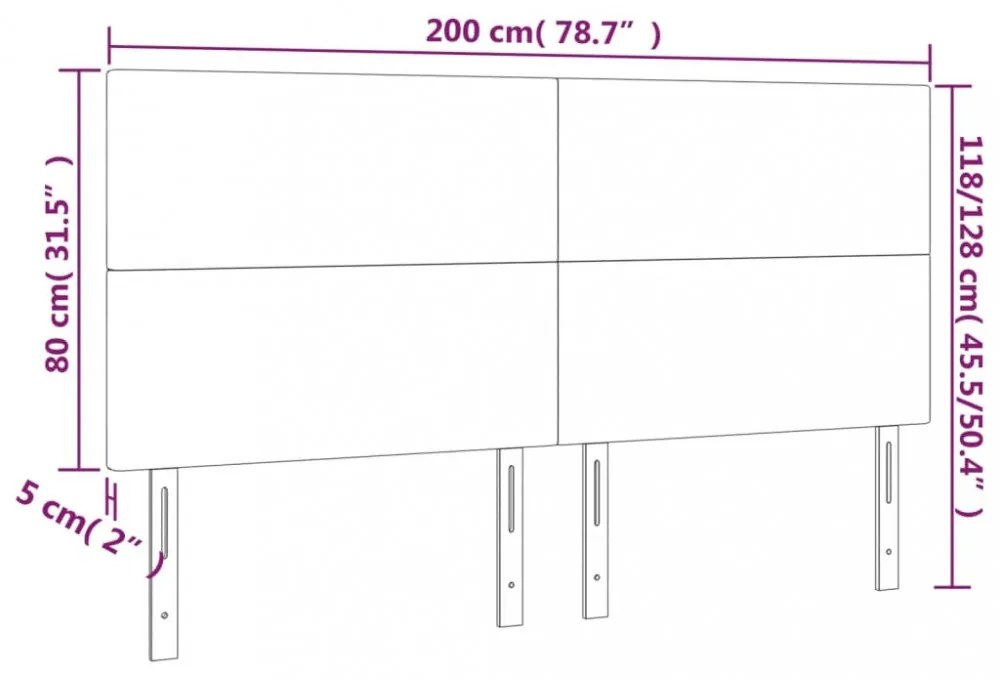 világosszürke bársony LED-es fejtámla 200x5x118/128 cm
