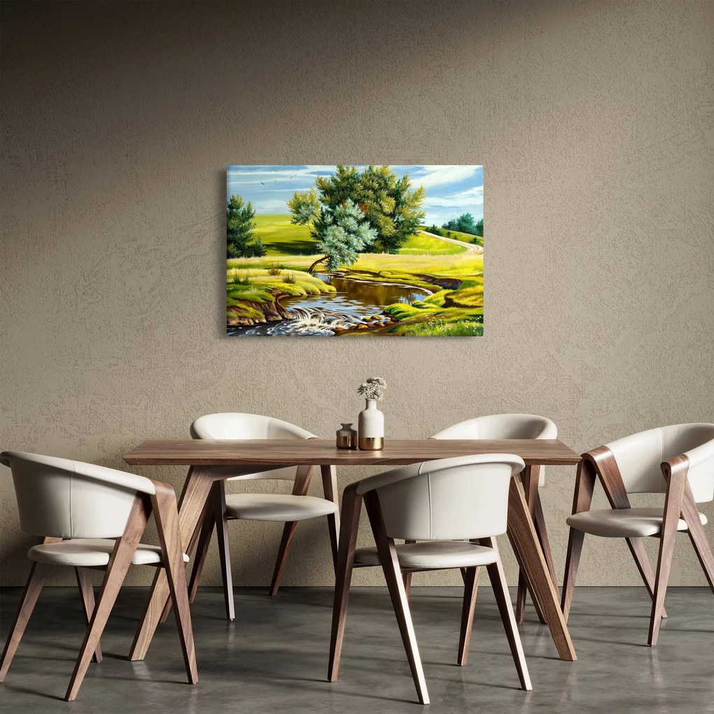 Kép - folyó a rétek között,, olajfestmény (90x60 cm)