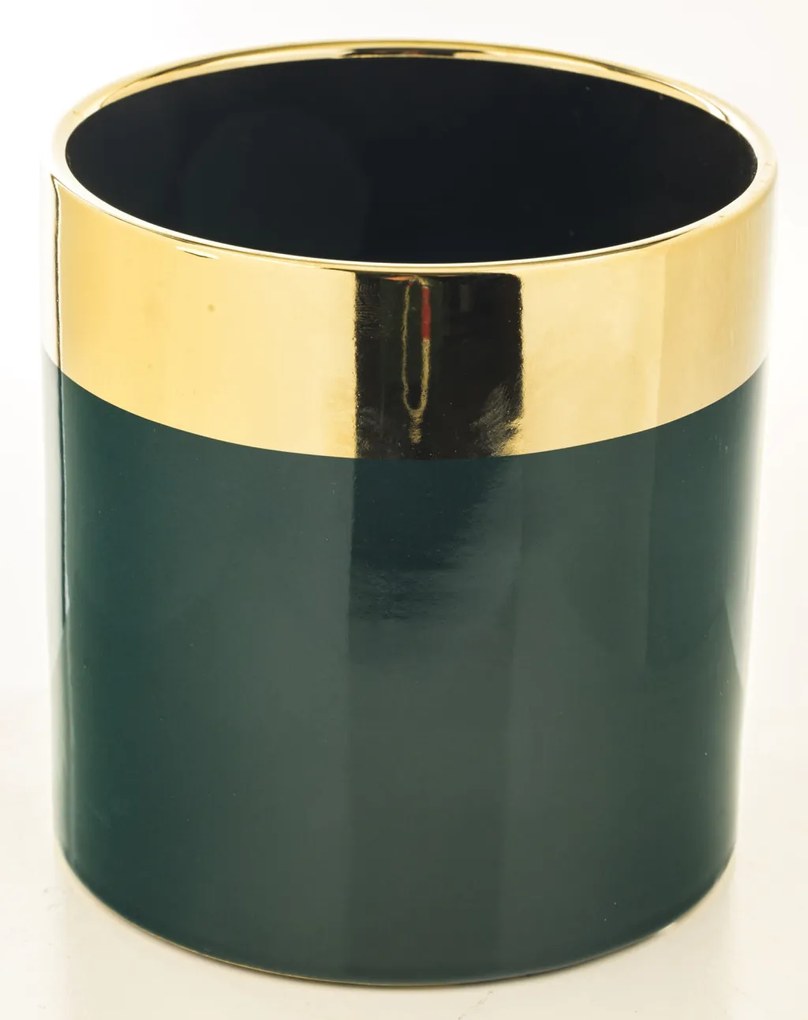 Modern design henger alakú fekete kerámia virágtartó kaspó arany szegélyes 16x15,5x15,5cm