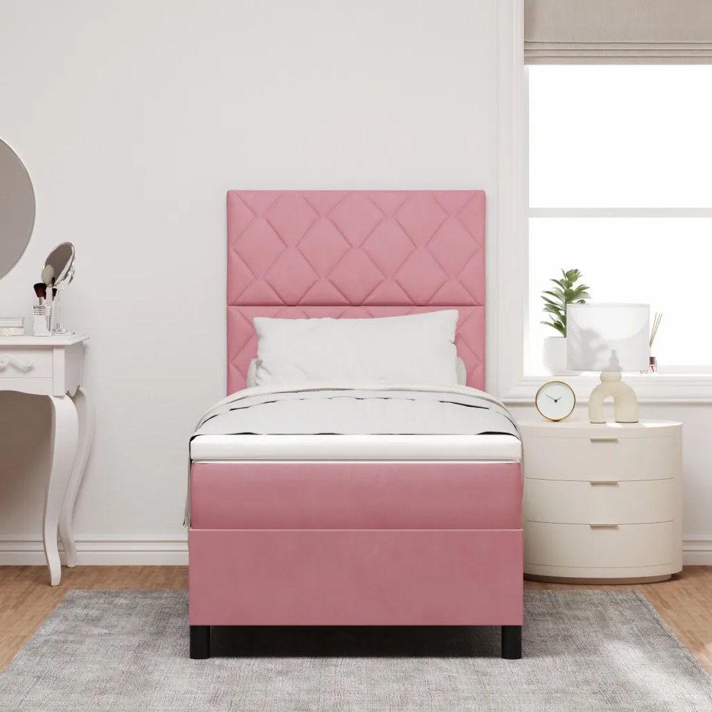 Boxspring Ágy Matraccal és LED Rózsaszín 90x190 cm Bársony