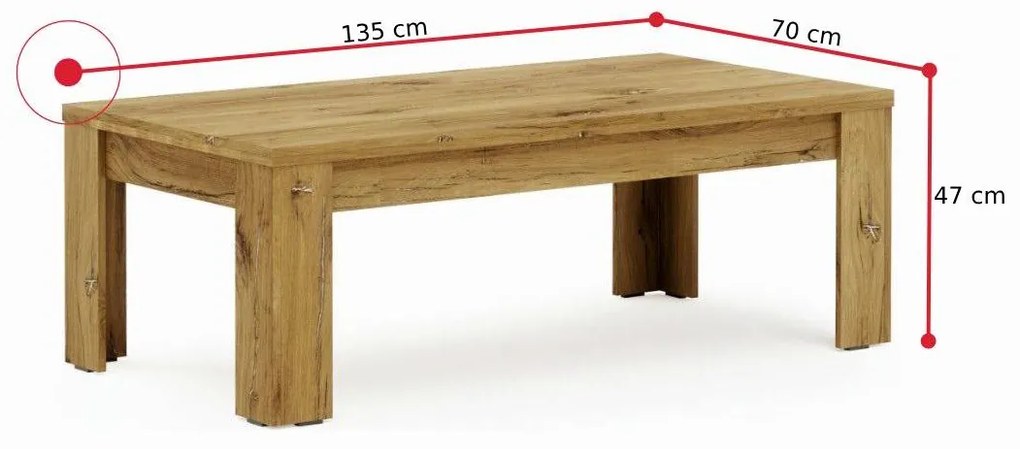 MIROLA dohányzóasztal, 135x47x70, tölgy bijoux