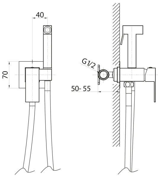 Sapho - Bidé csaptelep kézi zuhannyal süllyesztett beépítéshez CUBEMIX matt arany