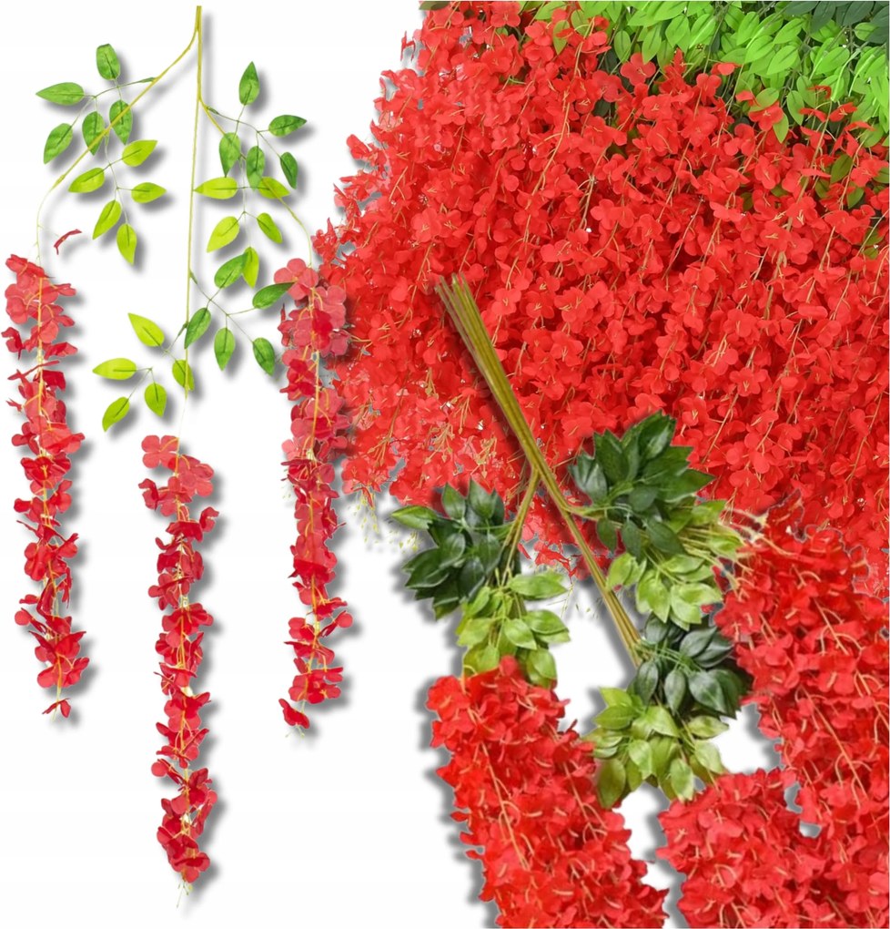 Lógó virágok girlandhoz, 12 darabos szett, lilaakác, vörös, esküvő