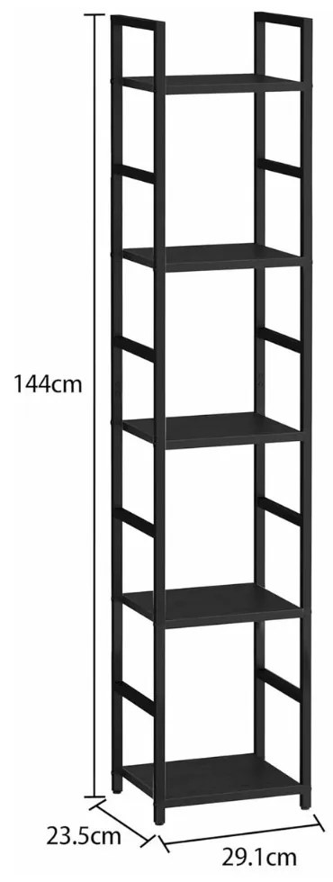 Intenso Home 5 szintes nyitott könyvespolc 29 x 144cm (Fekete) | Univerzális tároló állvány fém lábakkal