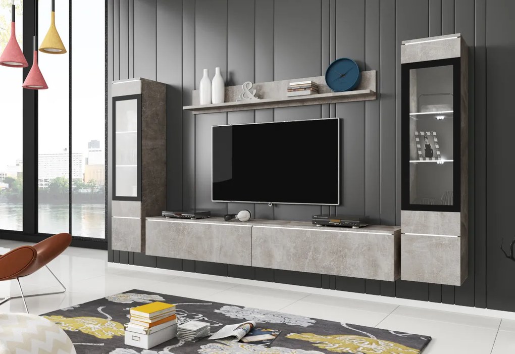 VERA II nappali fal, magasfényű fehér/wotan