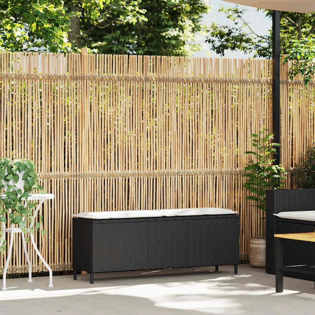 Fekete polyrattan kerti pad párnával 110x30x40,5 cm