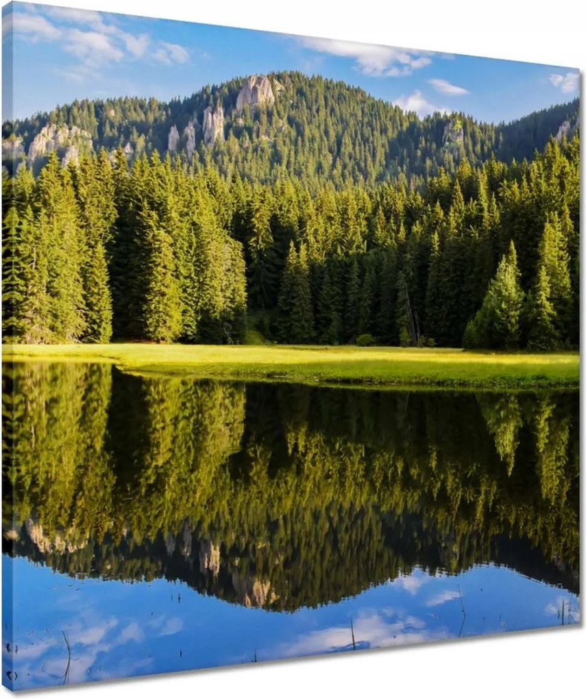 Vászonkép 50x50 Hegyi táj gyönyörű felhőkkel Fák a hegyekben