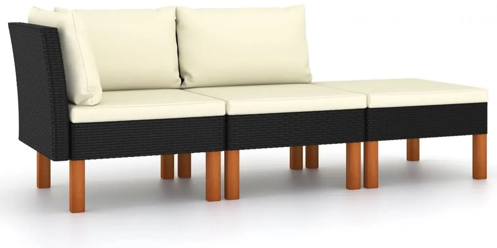 3 részes polyrattan és tömör eukaliptuszfa kerti ülőgarnitúra