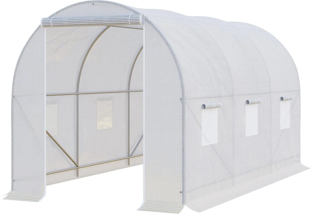 Outsunny Kültéri Üvegház 3,5x2x2 m Alagút Üvegház 6 Felhúzható Háló Ablakkal és Cipzáros Ajtóval UV-álló Üvegház Terasz Kerthez | Aosom