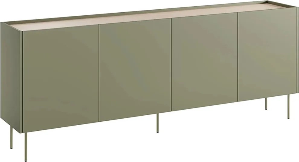 Desin négyajtós komód 220 cm - olívazöld / nagano tölgy