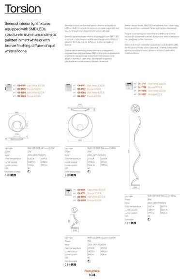 Redo 01-1790 - LED-dimmelhető fali lámpatest TORSION LED/27W/230V bronz