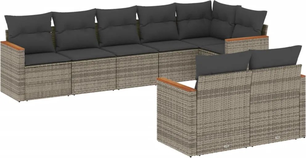 vidaXL 8 részes szürke polyrattan kerti ülőgarnitúra párnákkal