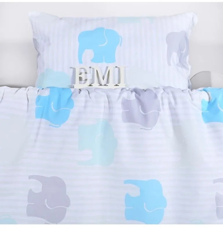 EMI elefántos türkízkék gyerek ágyneműhuzat, A standard egyszemélyes ágy szett tartalma: 1x 140x200 + 1x 70x90