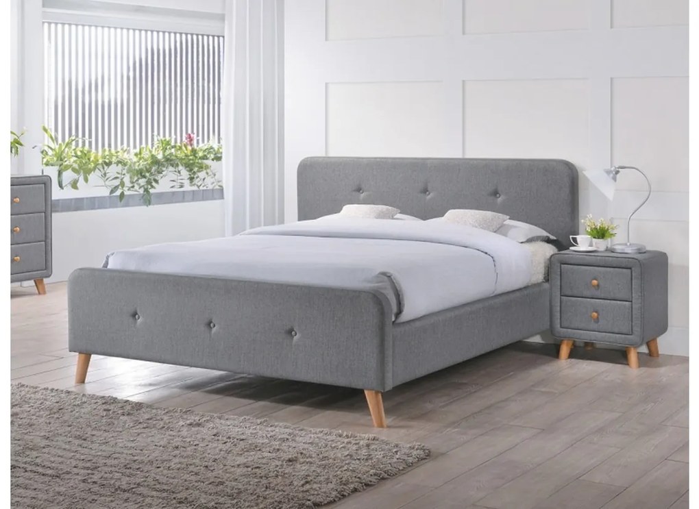 MALIBU kárpitozott ágy + ágyrács , 140x200, szürke/tölgy