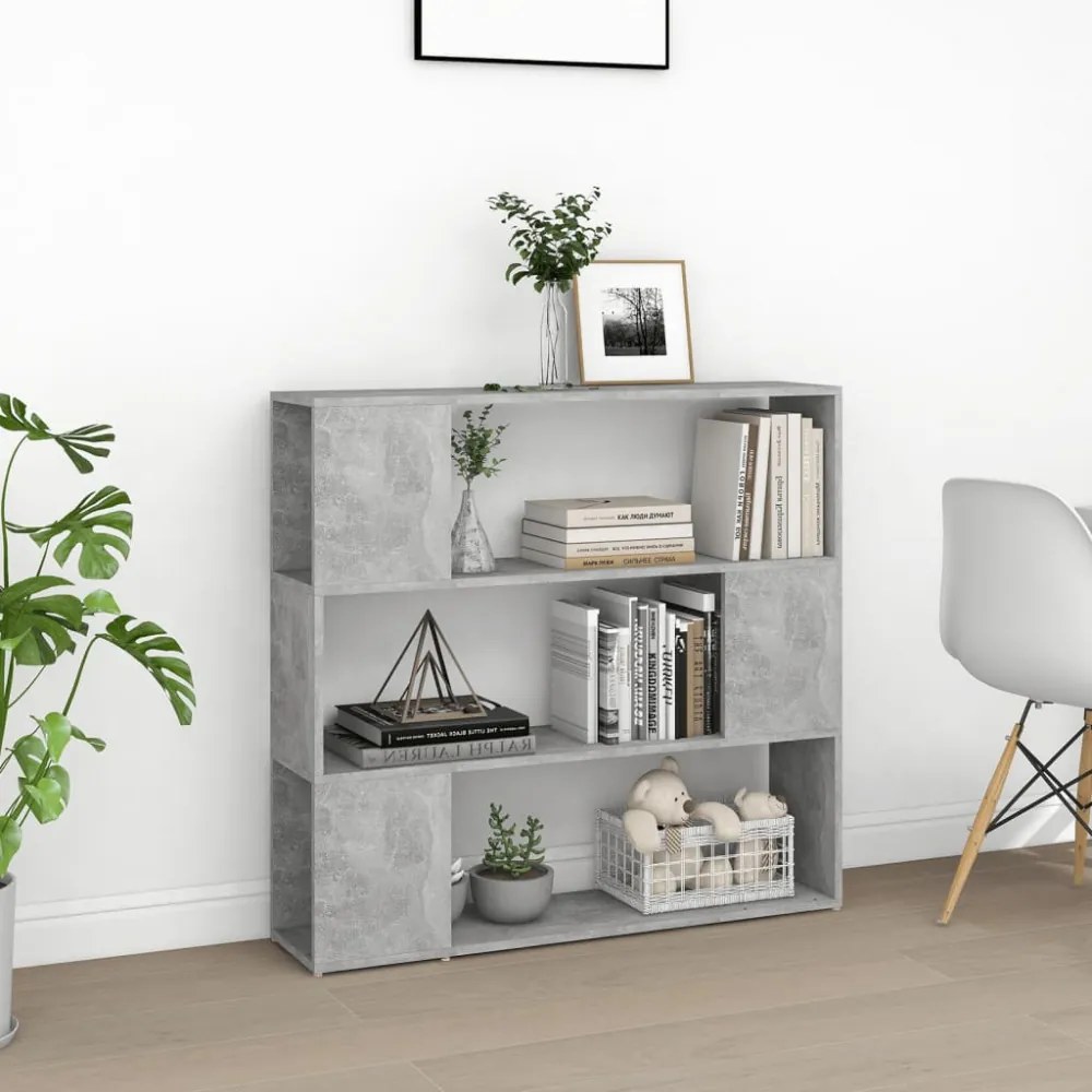 betonszürke szerelt fa térelválasztó könyvszekrény 100x24x94 cm