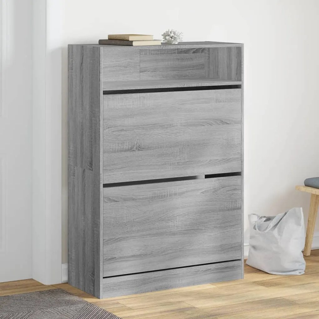 szürke sonoma cipőszekrény 2 kihajtható fiókkal 80x34x116 cm