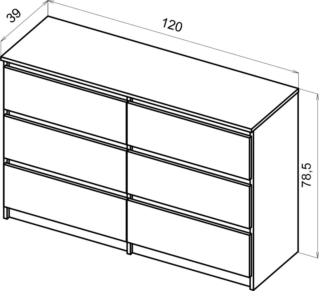 SIMPLE 120 6 fiókos komód fehér/fehér magasfényű