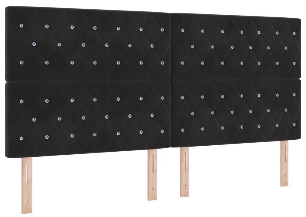 fejtámla kristály gombos, tűzött fekete, 200 cm bársonyos