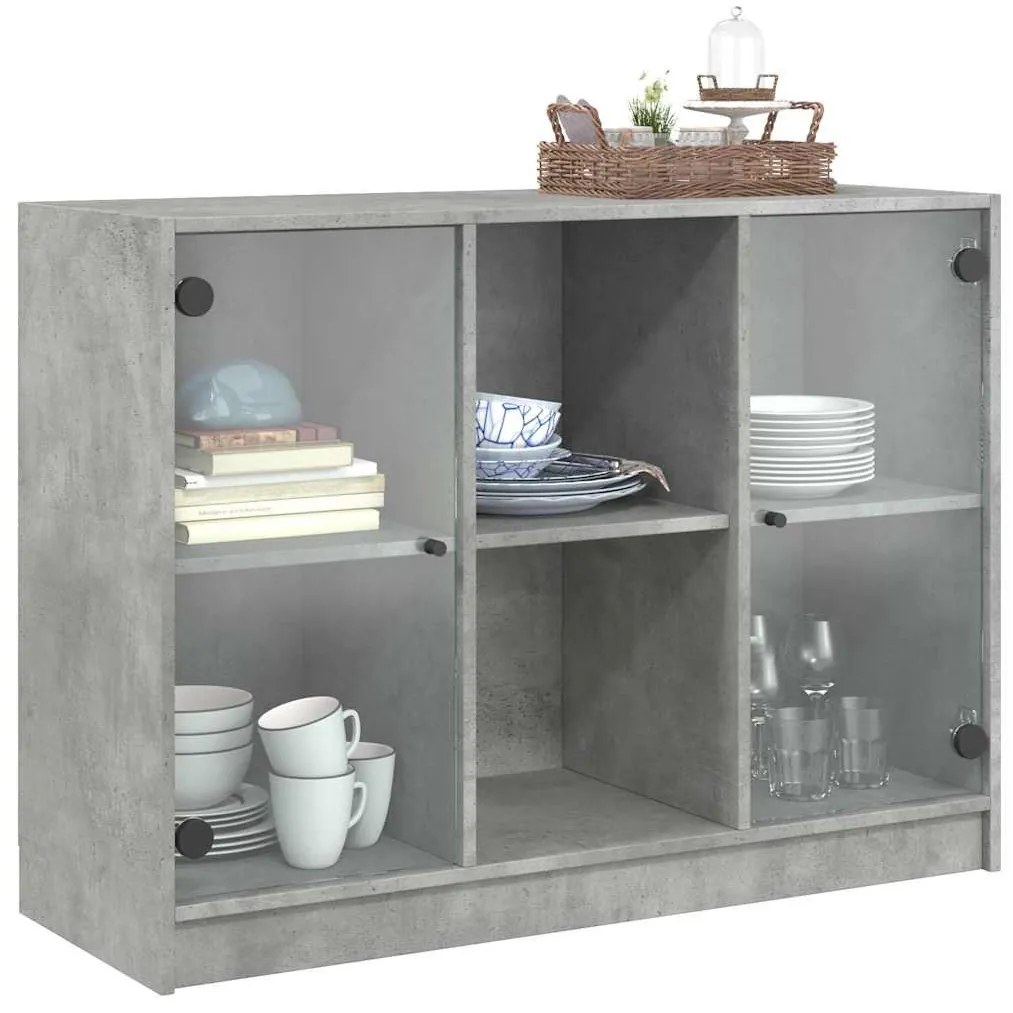 betonszürke szerelt fa tálalószekrény 102x37x75,5 cm