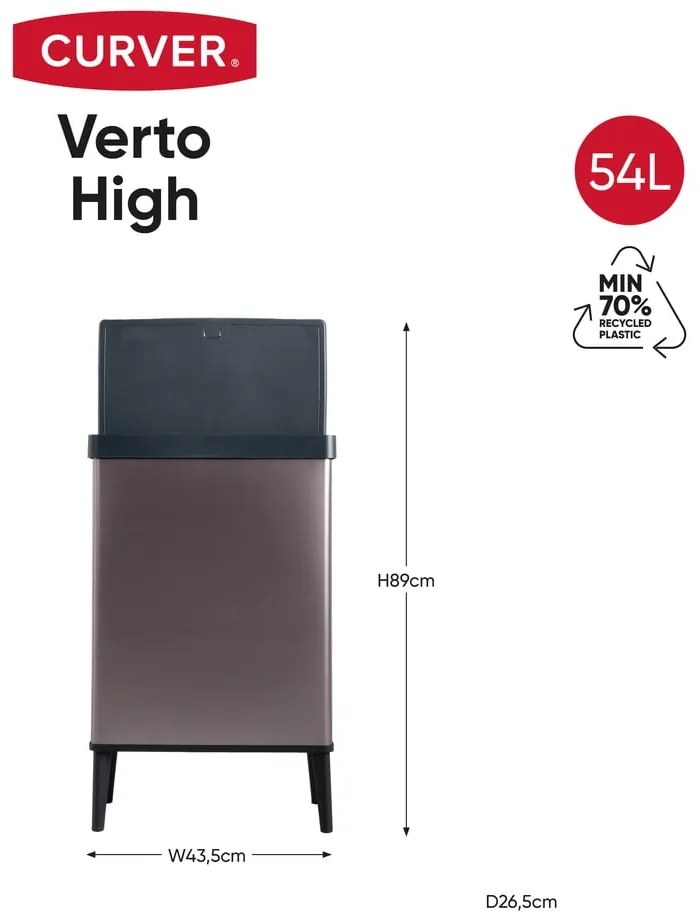 Rózsaszín újrahasznosított műanyag érintésre nyíló szemetes 54 l Verto High – Curver