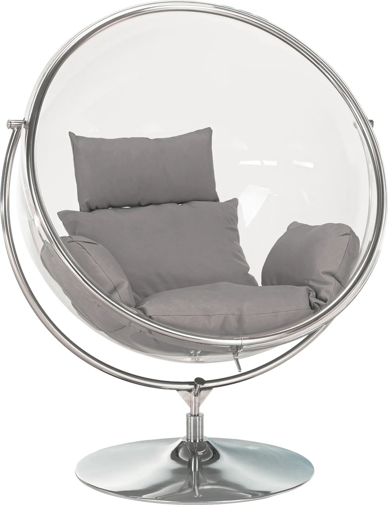 Függő fotel állvánnyal, átlátszó/ezüst/szürke, BUBBLE NEW TYP 2