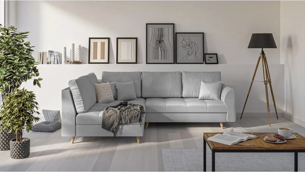 Szürke sarokkanapé (bal oldali) Ariella – Ropez