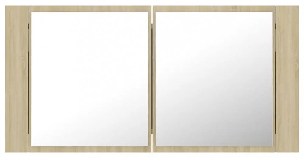 tölgyszínű akril LED-es tükrös fürdőszobaszekrény 90x12x45 cm