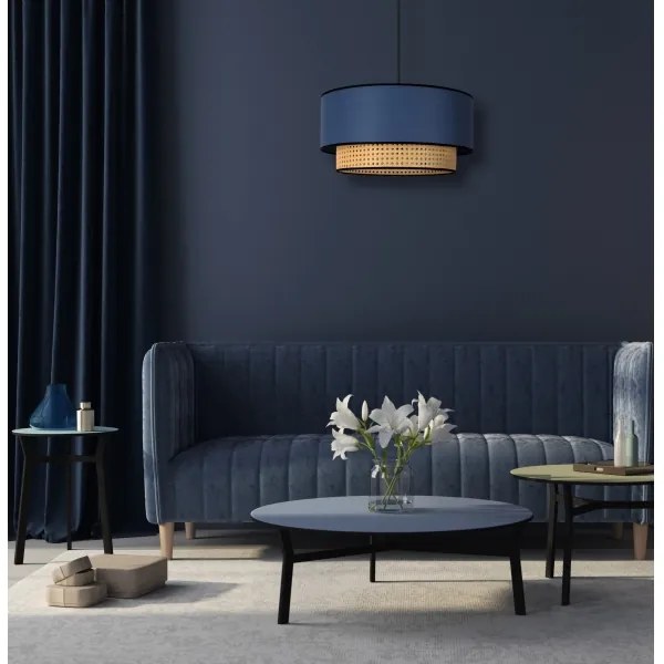 Duolla - Csillár zsinóron BOHO 1xE27/15W/230V átm. 45 cm kék/rattan